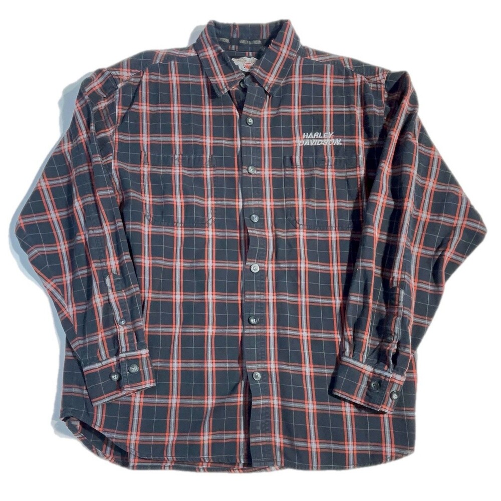 Harley-Davidson men's red and black plaid flannel shirt Size Large